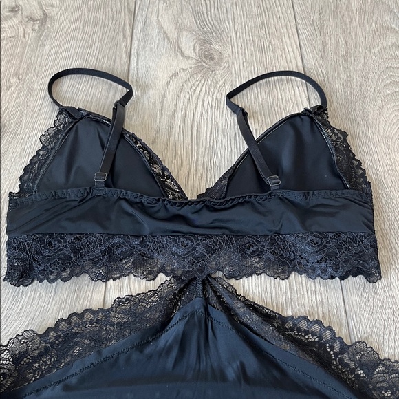 LA SENZA Black Satin Lace Cut-Out Babydoll Slip Nightgown Lingerie Size XS - Picture 7 of 10